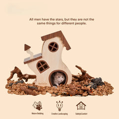 Hamster Enrichment Wooden House | B16 Planet Series | Cozy Natural Hideout for Hamsters & Small Pets