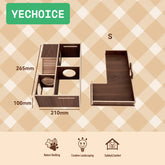 Luxury Four-Room Hamster Villa | Wooden Hideout for Syrian Hamsters & Small Pets | Natural Enrichment Habitat | Walnut & Oak Color | Pet Landscape Decor