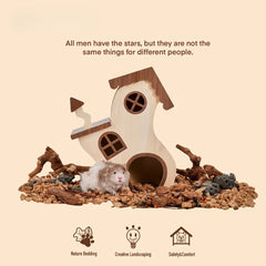 Hamster Enrichment Wooden House | B16 Planet Series | Cozy Natural Hideout for Hamsters & Small Pets