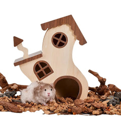 Hamster Enrichment Wooden House | B16 Planet Series | Cozy Natural Hideout for Hamsters & Small Pets