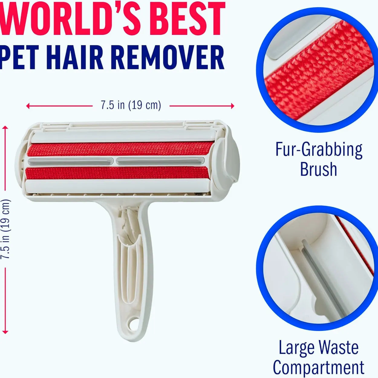 Reusable Pet Hair Remover Roller – Cat & Dog Fur Lint Roller for Couch, Carpet, Bedding & Clothes – Red/Blue Options