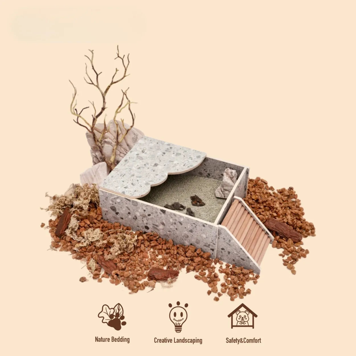 Hamster Sand Bath House with Wavy Platform | Hideout & Toilet for Syrian Hamster Cage Decor
