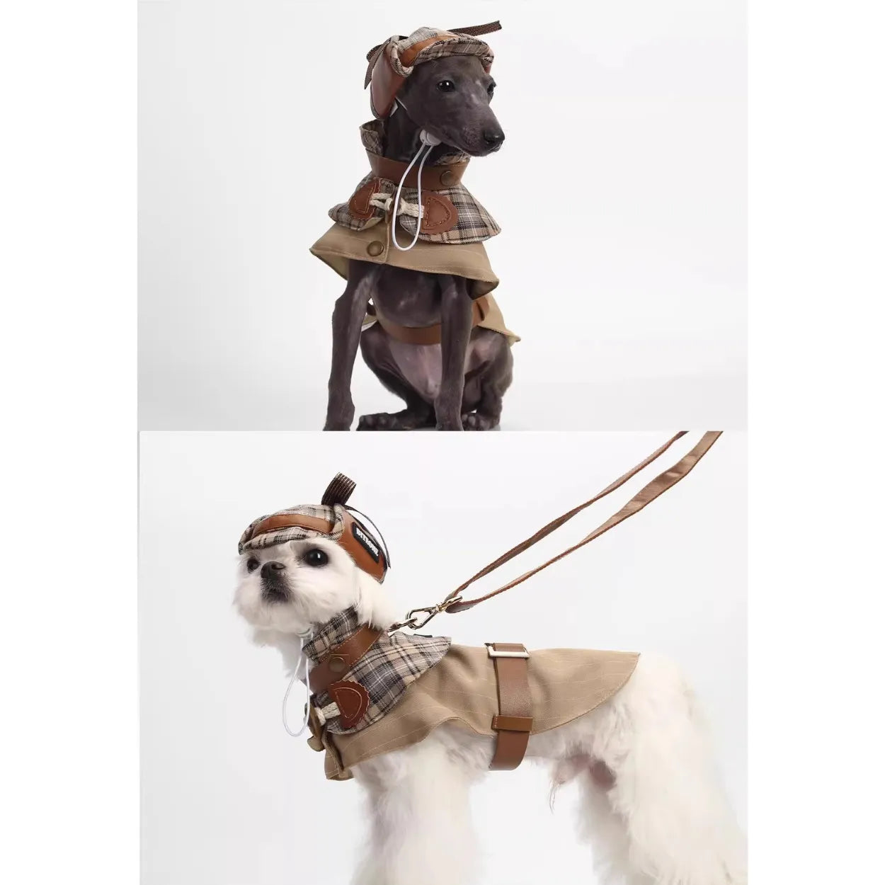 Sherlock Style Dog & Cat Trench Coat | Adjustable Pet Windbreaker with Leash Hole | BITEONE Spring Summer Pet Clothes for Small Dogs & Cats