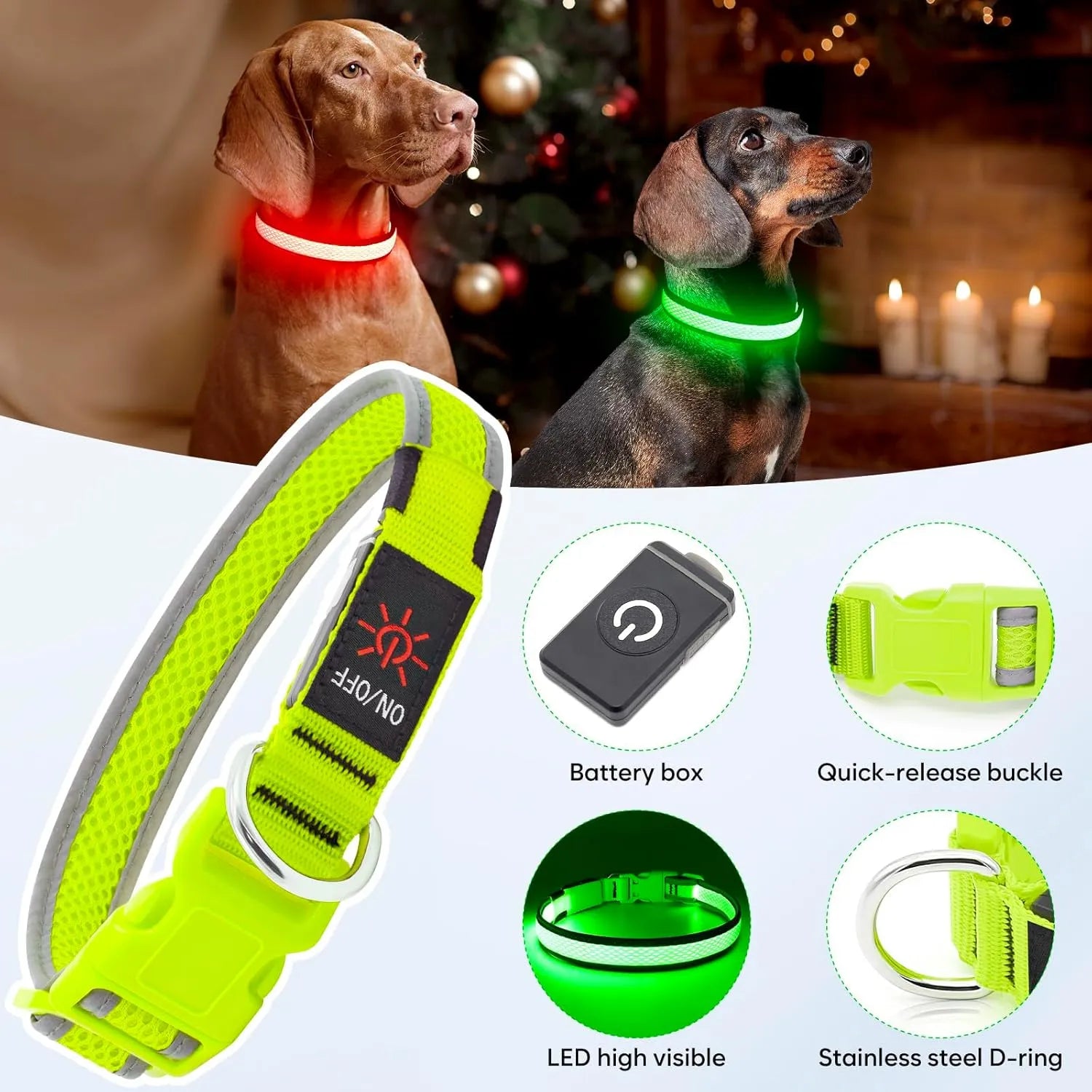 Flashseen LED Dog Collar | USB Rechargeable Light-Up Safety Collar | Adjustable Soft Mesh Design for Small, Medium & Large Dogs (Buy 2, Get 1 Free)