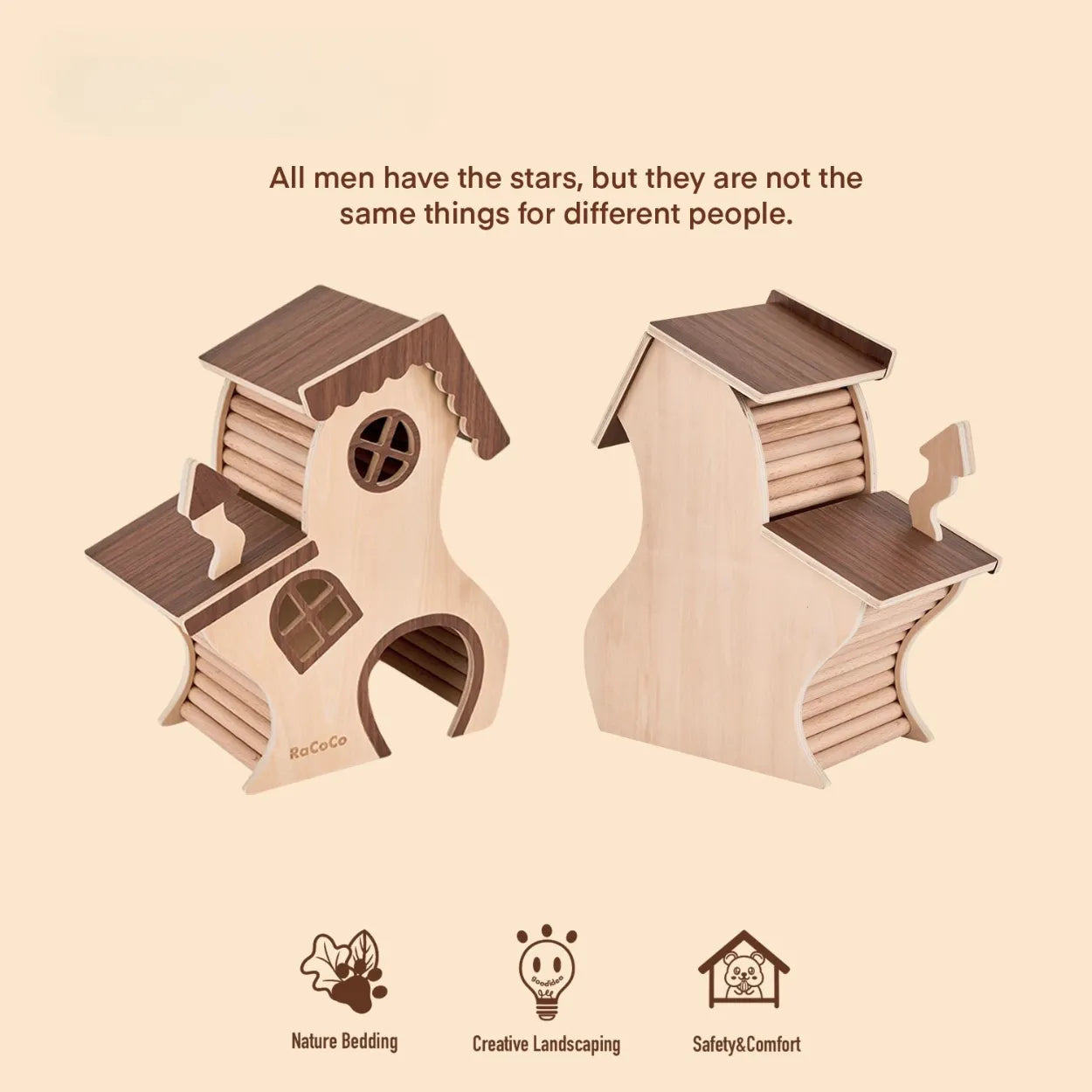 Hamster Enrichment Wooden House | B16 Planet Series | Cozy Natural Hideout for Hamsters & Small Pets
