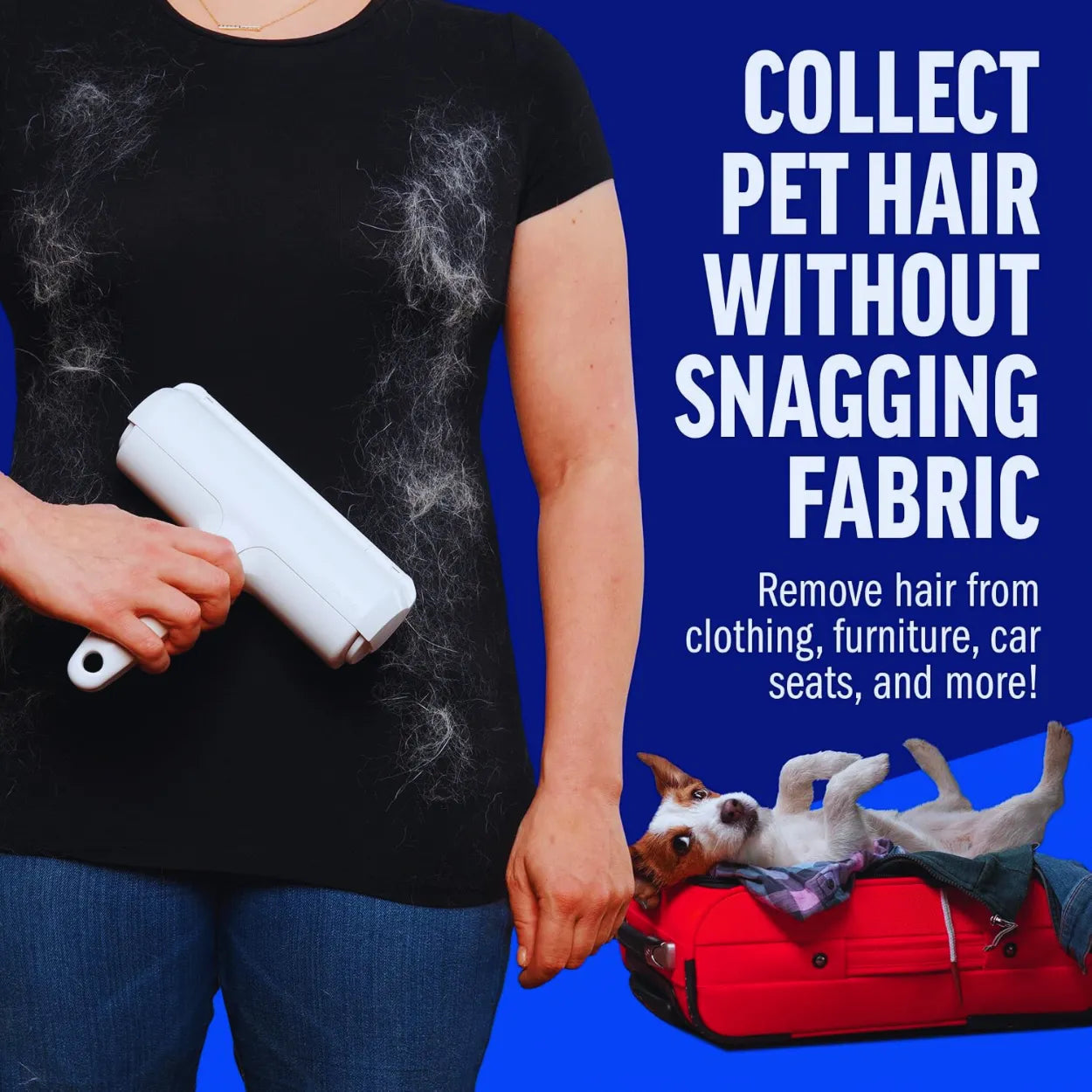 Reusable Pet Hair Remover Roller – Cat & Dog Fur Lint Roller for Couch, Carpet, Bedding & Clothes – Red/Blue Options