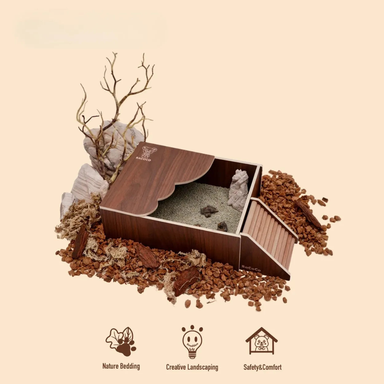 Hamster Sand Bath House with Wavy Platform | Hideout & Toilet for Syrian Hamster Cage Decor