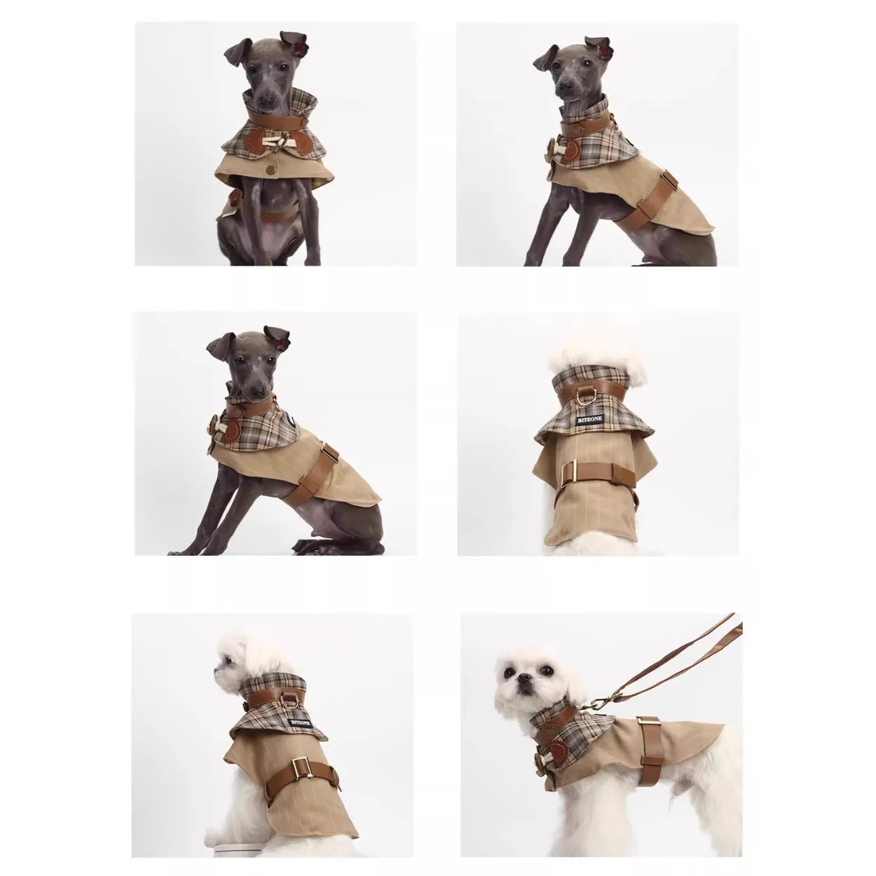 Sherlock Style Dog & Cat Trench Coat | Adjustable Pet Windbreaker with Leash Hole | BITEONE Spring Summer Pet Clothes for Small Dogs & Cats