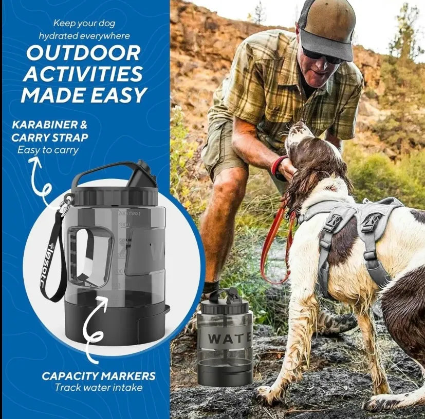 Large Dogs Water Bowl Dispenser, Walking, Camping, Hiking, Portable, Sturdy, 2 in 1 combo pet travel outdoor feeder