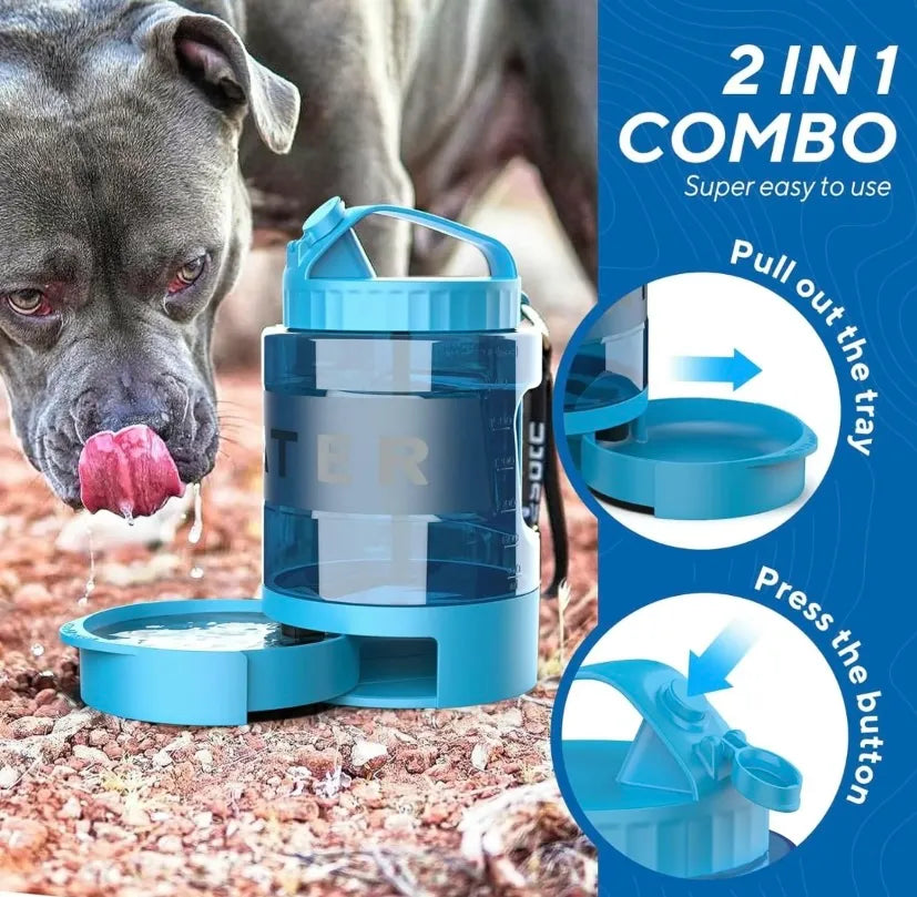 Large Dogs Water Bowl Dispenser, Walking, Camping, Hiking, Portable, Sturdy, 2 in 1 combo pet travel outdoor feeder